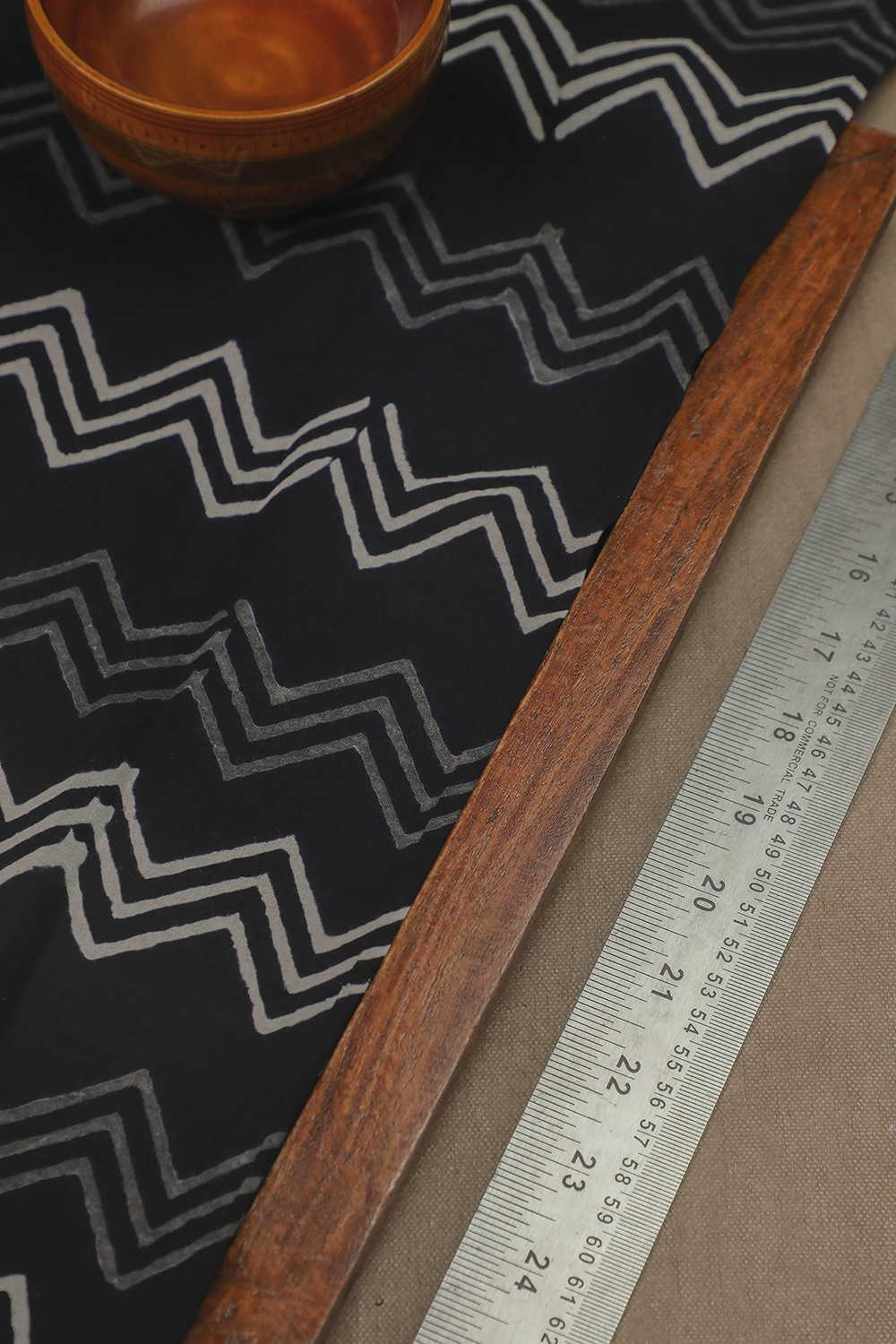 Black with Chevron Block Printed Cotton Fabric