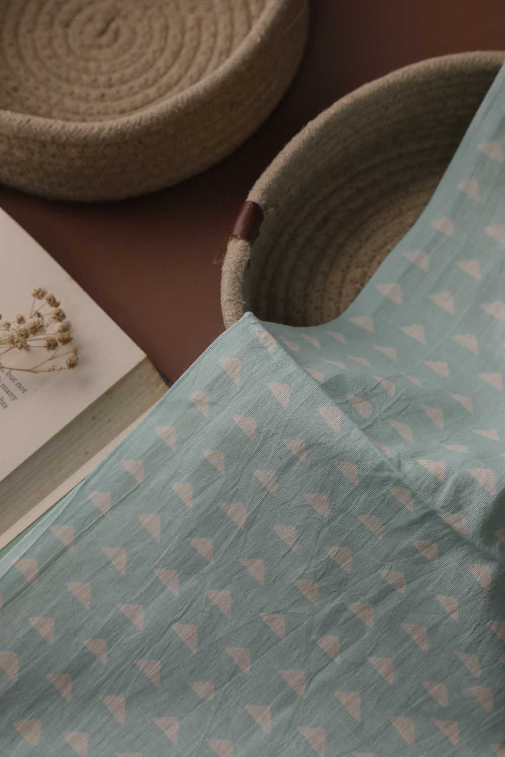 Mint Green - Triangles Sanganeri Cotton Fabric