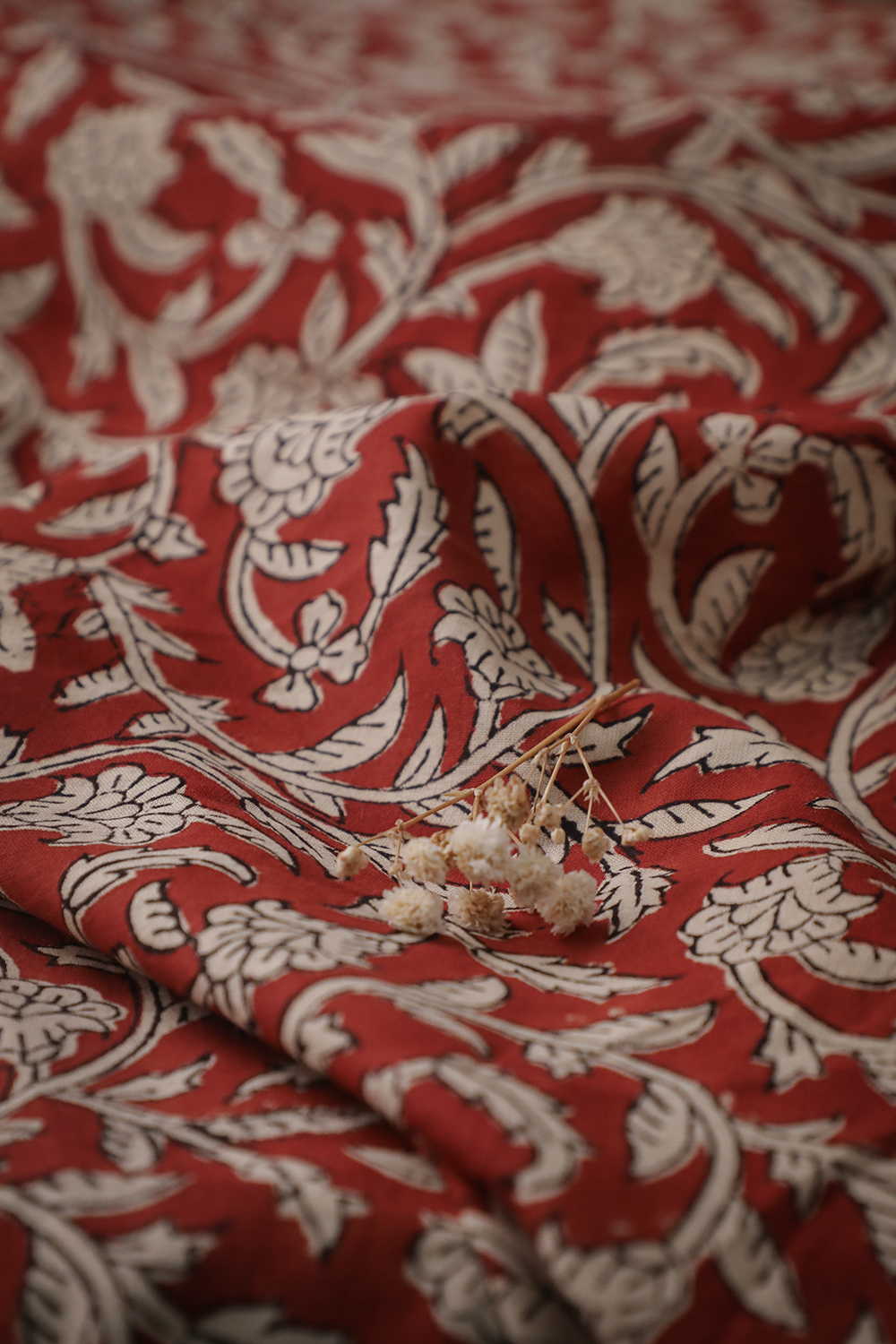 Maroon with Cluster Floral Bagru Cotton Fabric