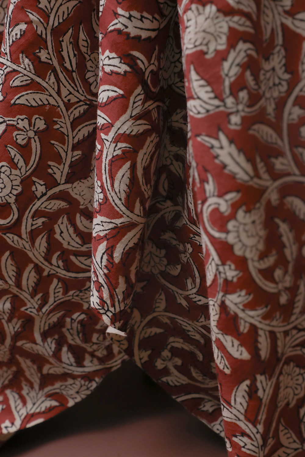 Maroon with Cluster Floral Bagru Cotton Fabric