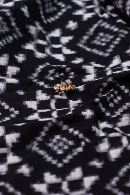 Black Telia Rumal Ikat Cotton Fabric