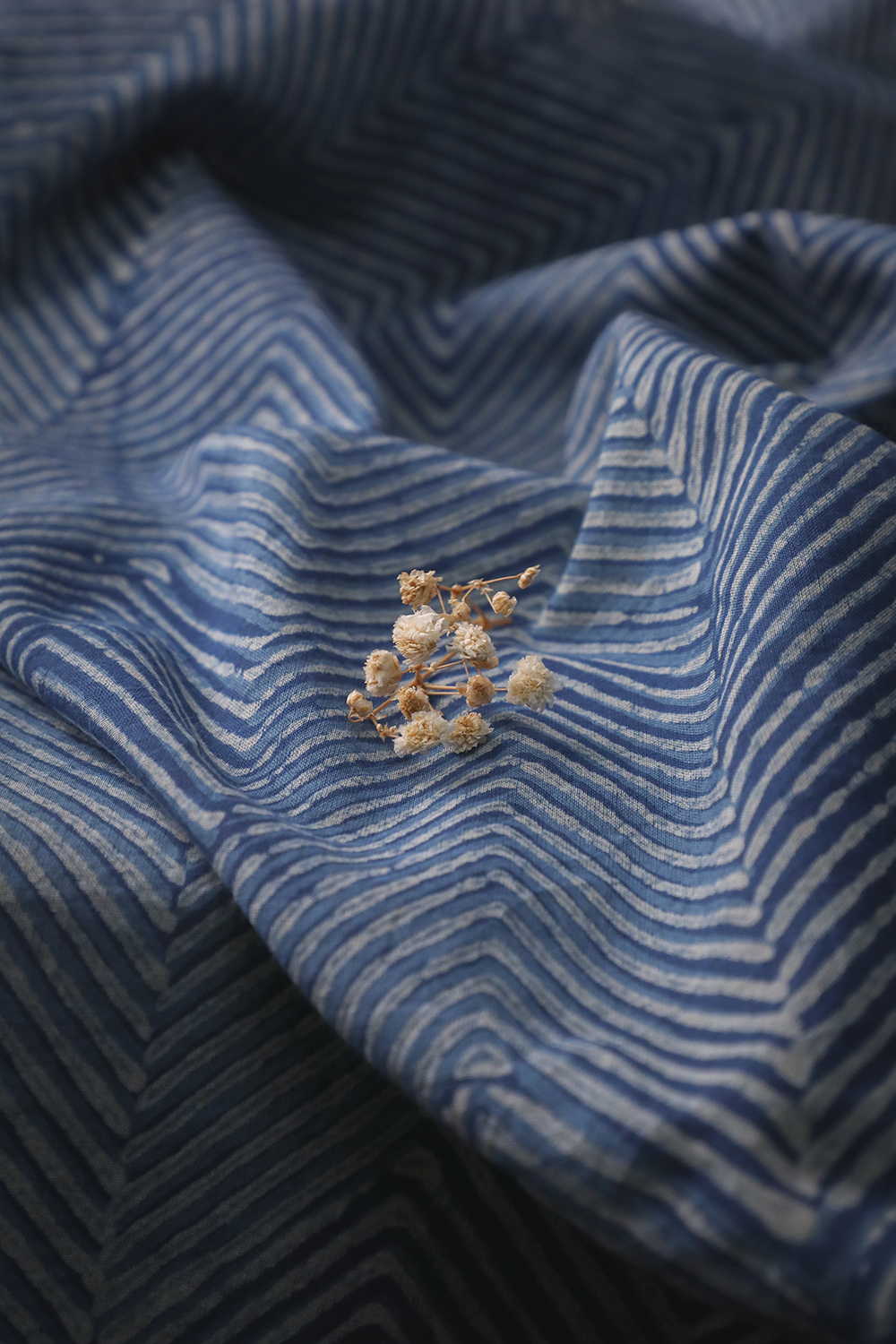 Indigo with Chevron Design Dabu Cotton Fabric