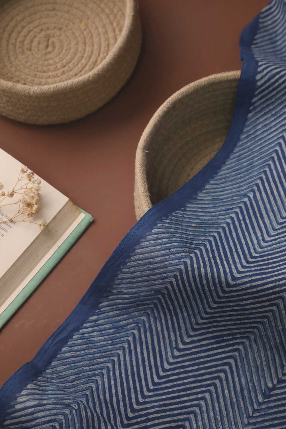 Indigo with Chevron Design Dabu Cotton Fabric