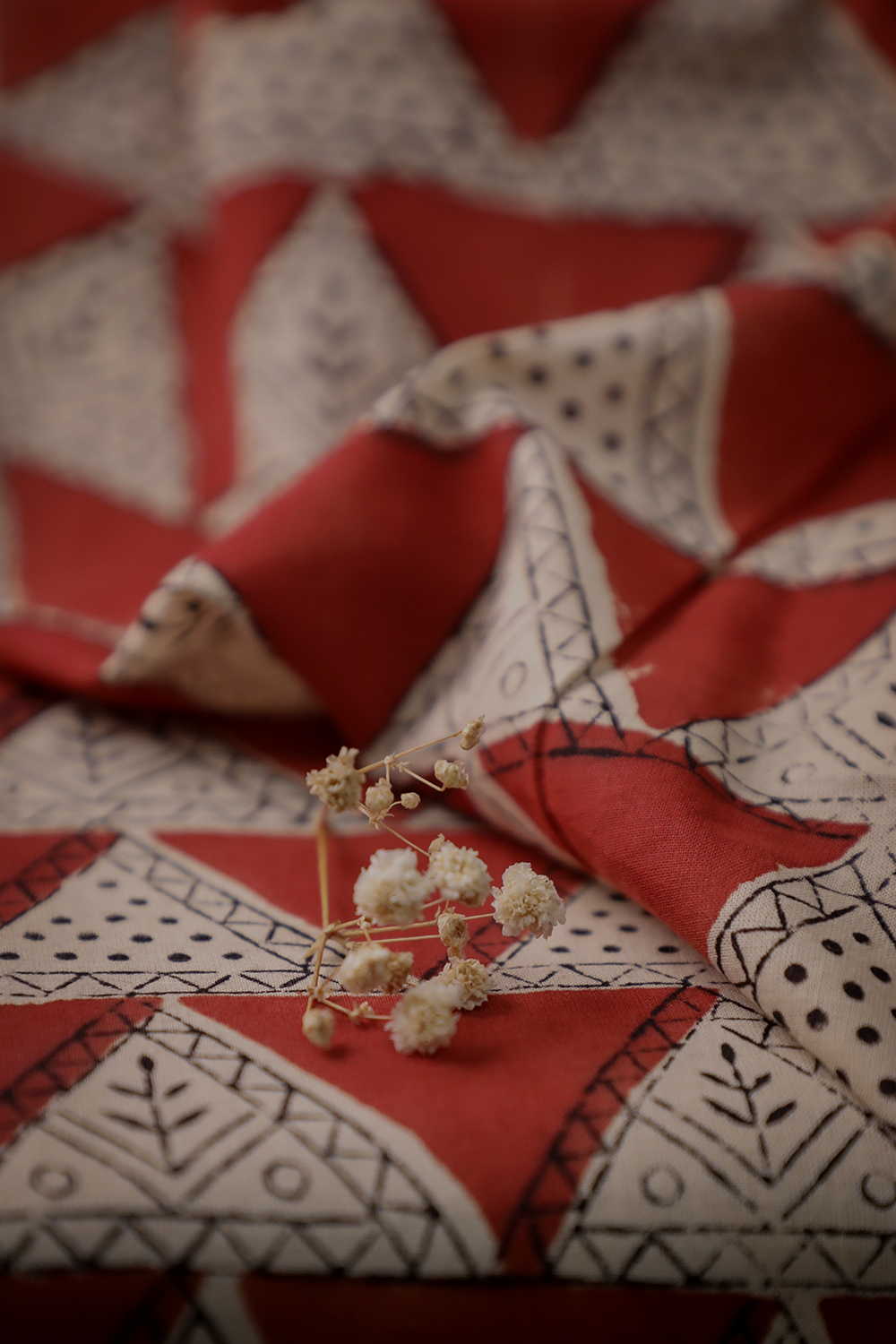 Maroon - Triangle Bagru Cotton Fabric