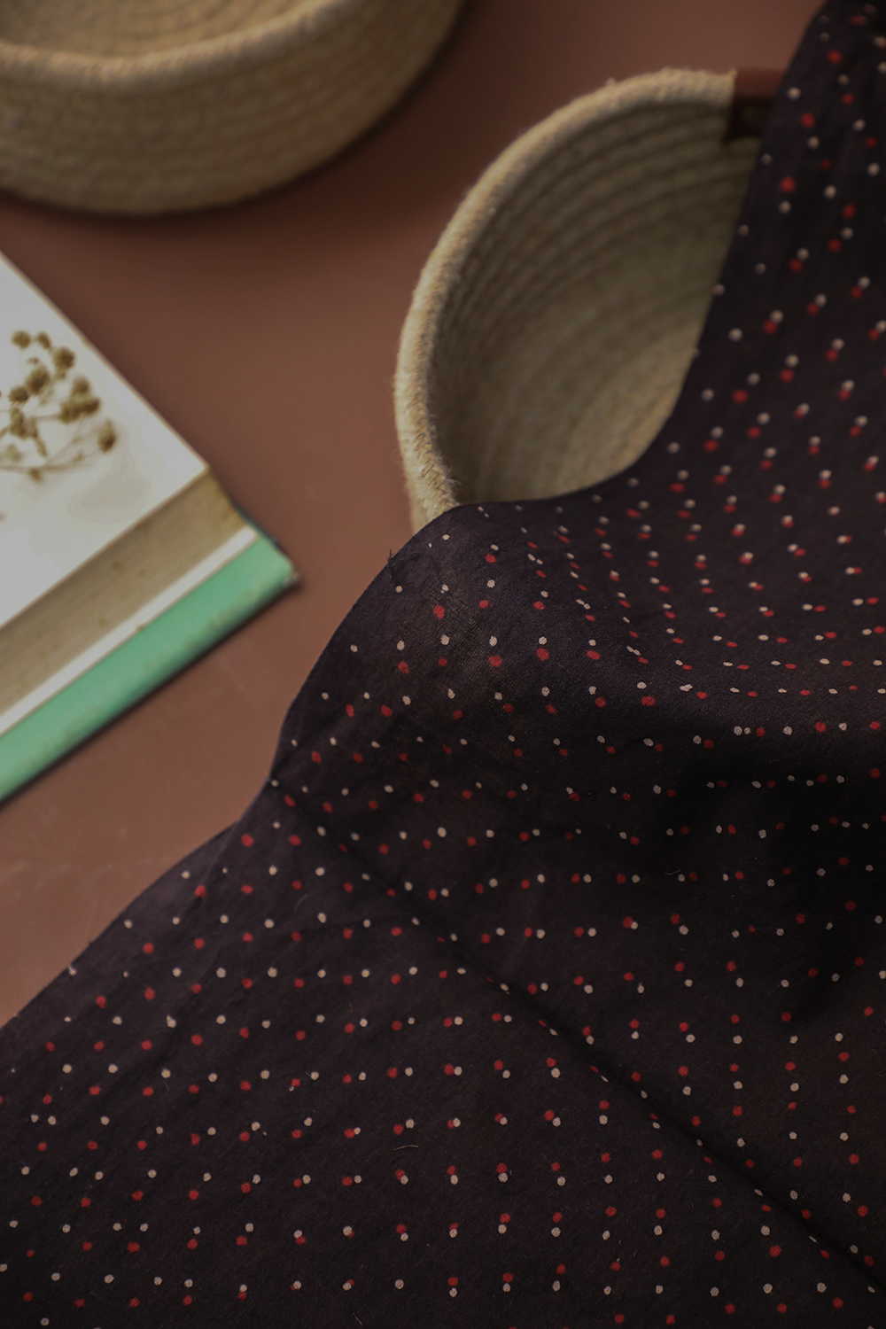 Black with Tiny Dots Ajrak Cotton Fabric