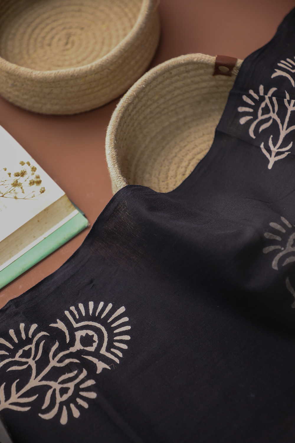 Black - Grey &amp; Cream Butta Bagru Cotton Fabric