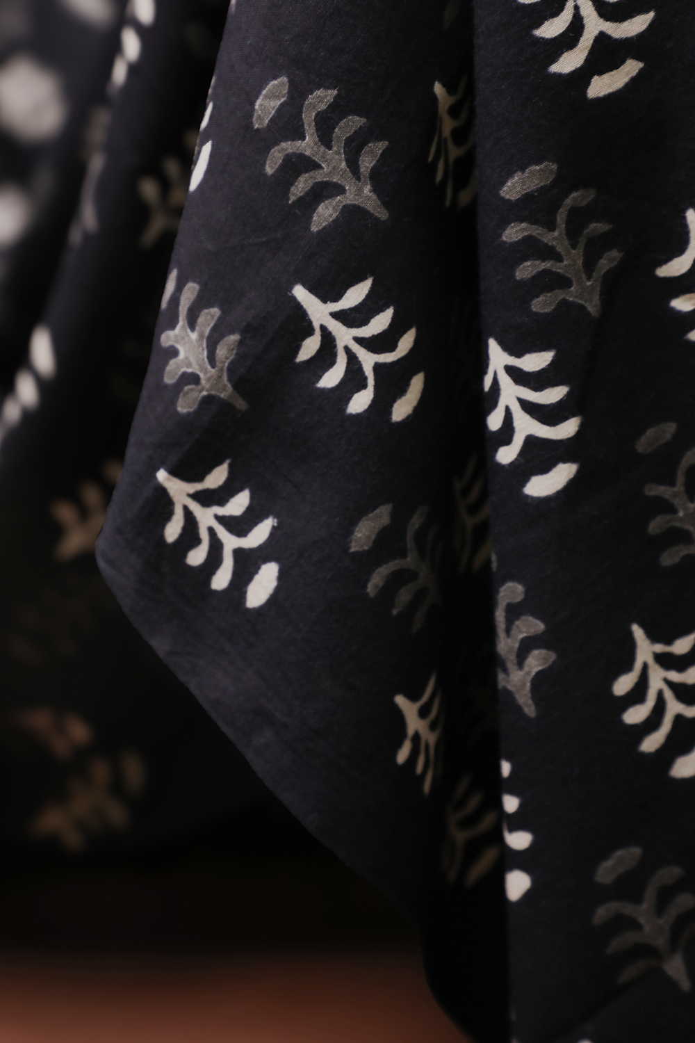 Black with Florets Bagru Cotton Fabric
