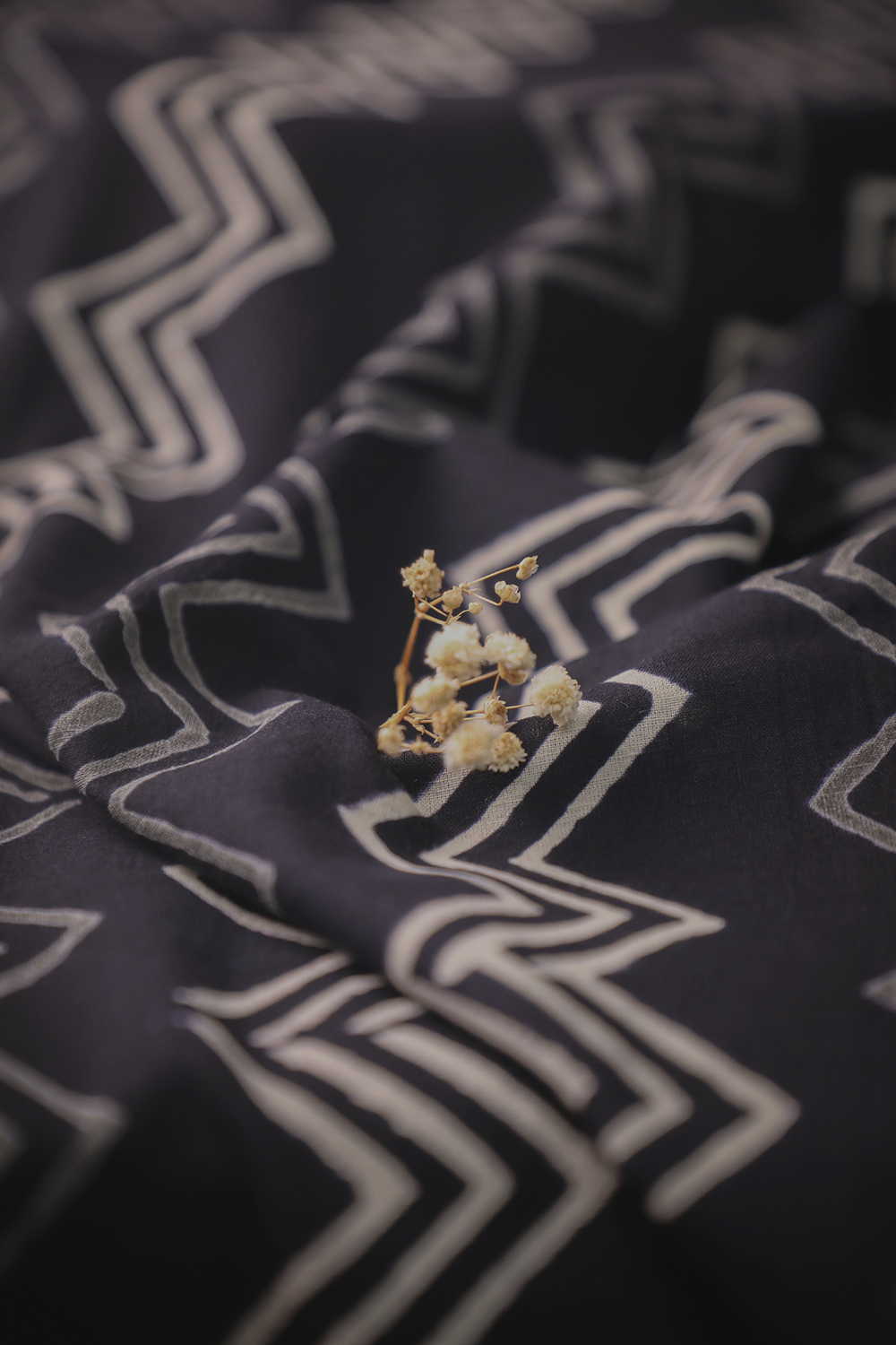 Black with Chevron Block Printed Cotton Fabric