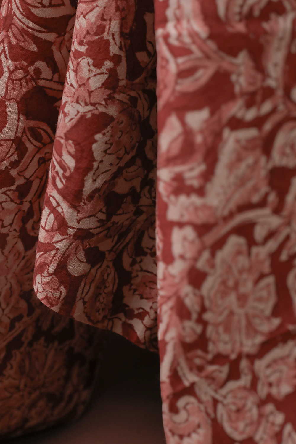 Maroon - Petal Dust Printed kalamkari Cotton Fabric