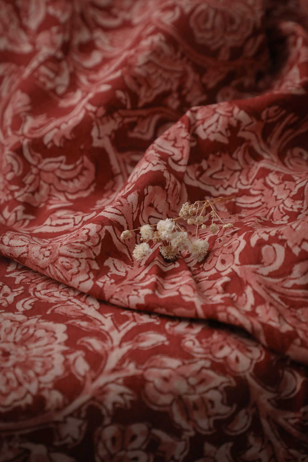 Maroon - Petal Dust Printed kalamkari Cotton Fabric