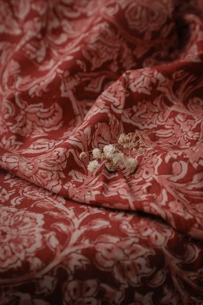 Maroon - Petal Dust Printed kalamkari Cotton Fabric