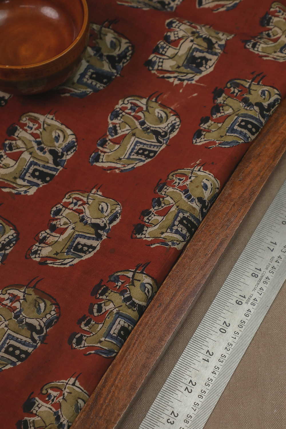 Maroon - Elephant Printed kalamkari Cotton Fabric