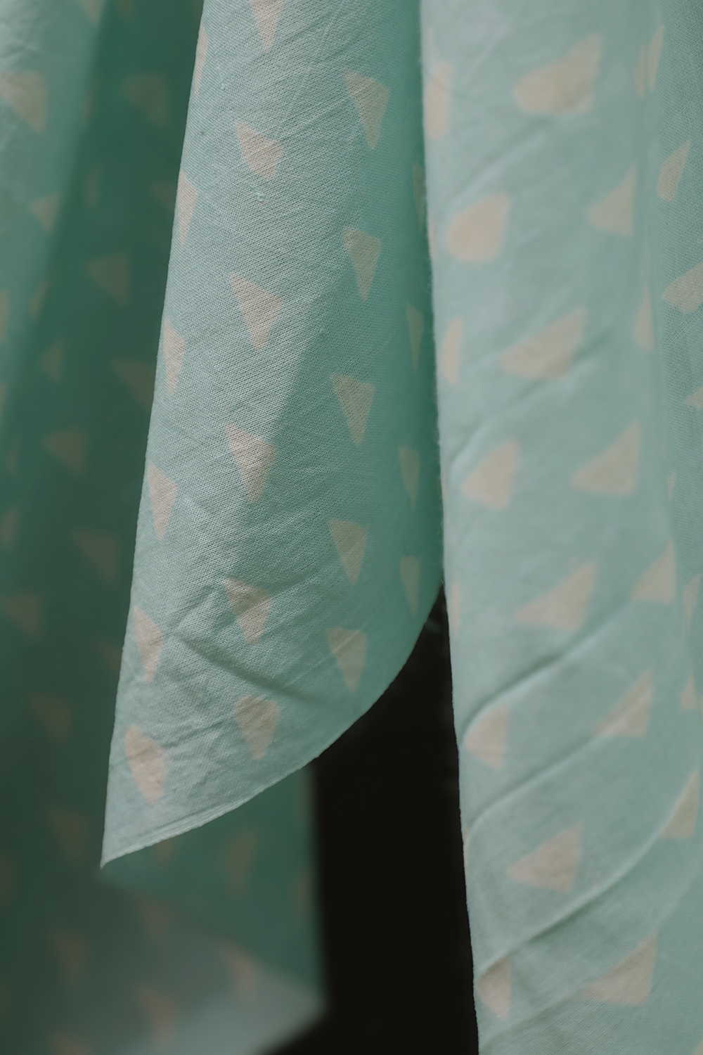 Mint Green - Triangles Sanganeri Cotton Fabric