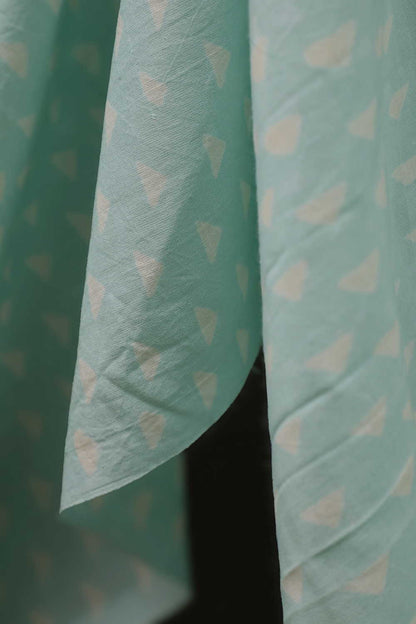 Mint Green - Triangles Sanganeri Cotton Fabric