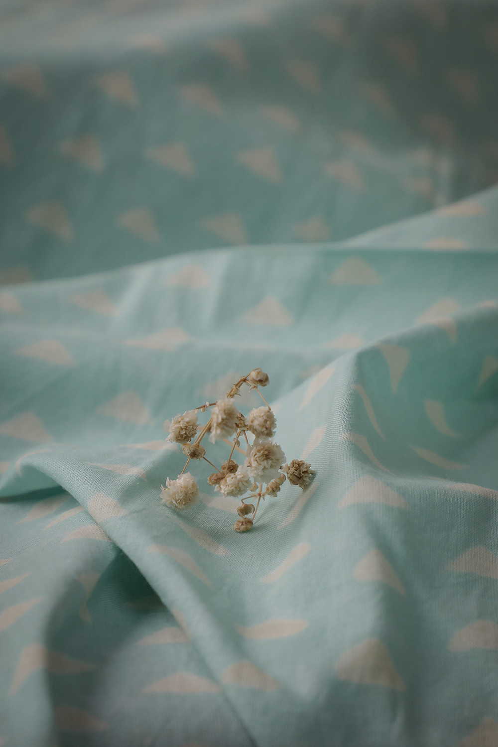 Mint Green - Triangles Sanganeri Cotton Fabric