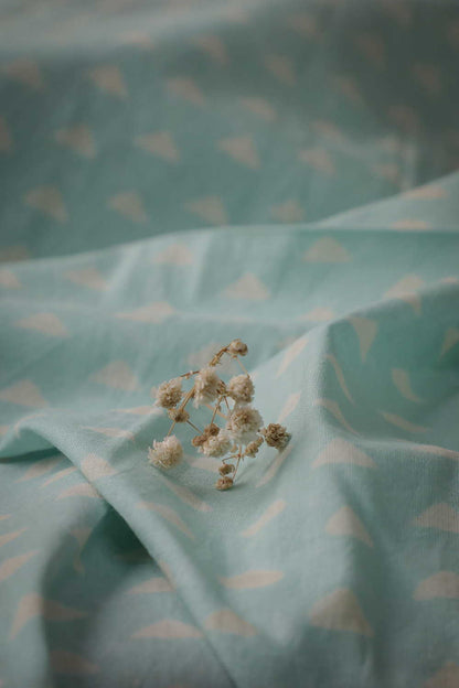 Mint Green - Triangles Sanganeri Cotton Fabric
