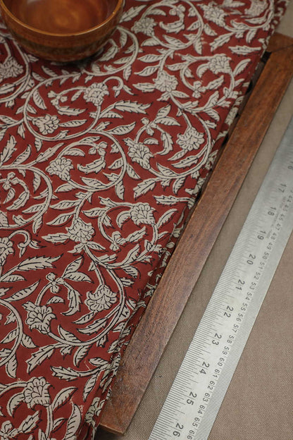 Maroon with Cluster Floral Bagru Cotton Fabric