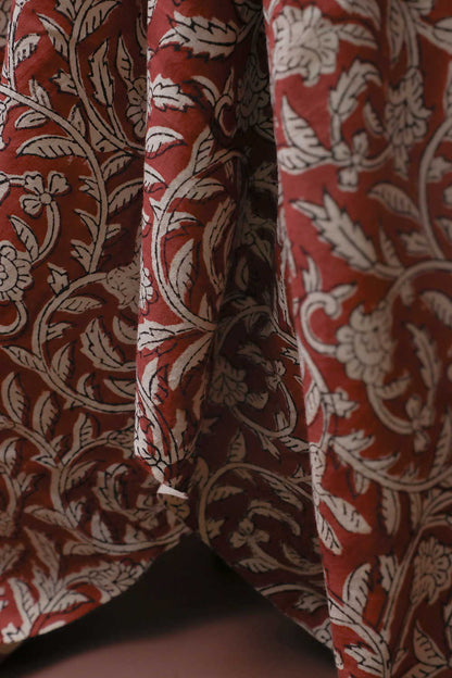 Maroon with Cluster Floral Bagru Cotton Fabric