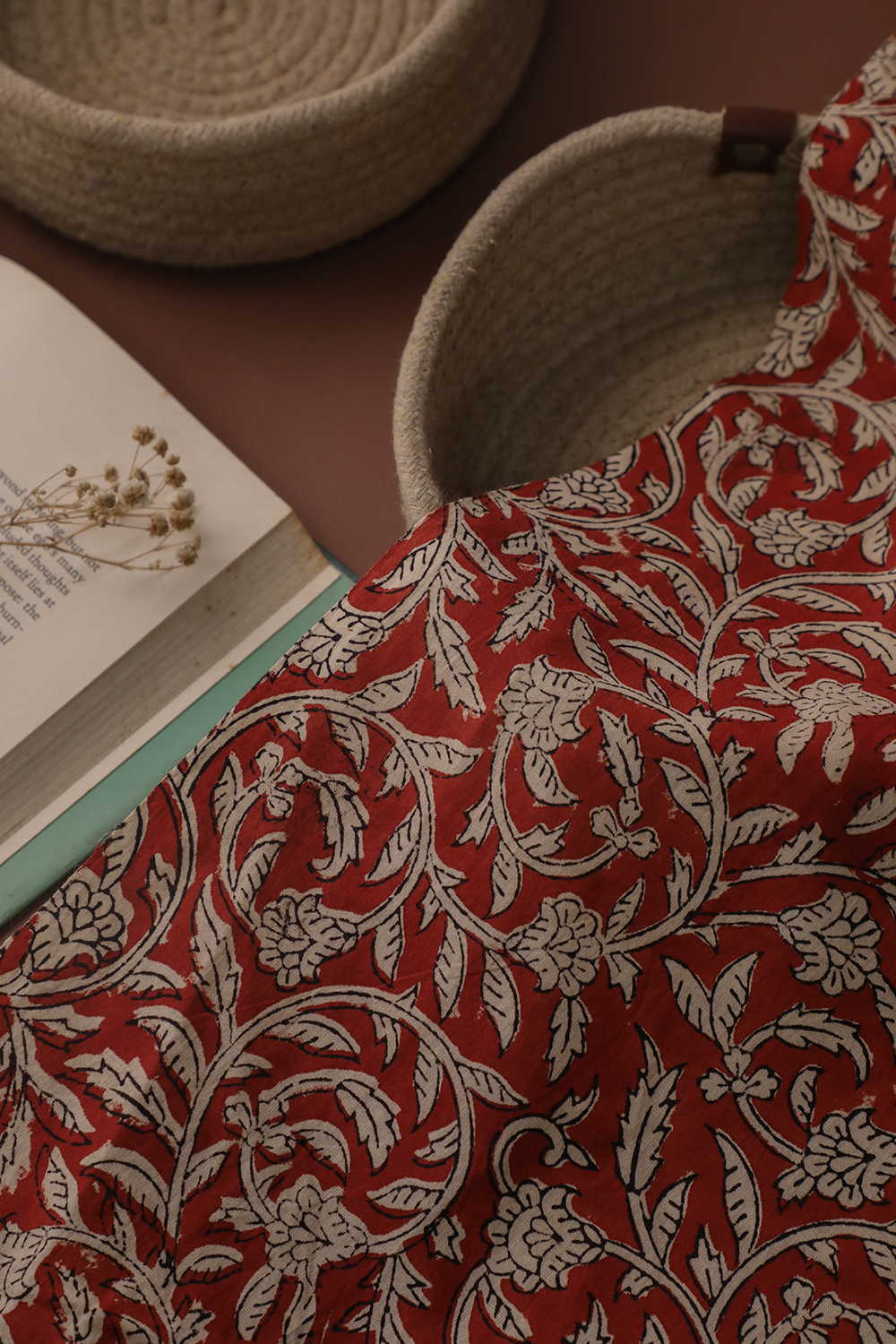 Maroon with Cluster Floral Bagru Cotton Fabric