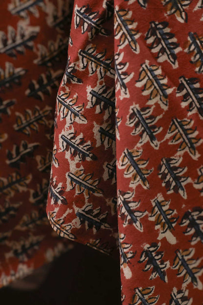 Red with Florets Printed kalamkari Cotton Fabric