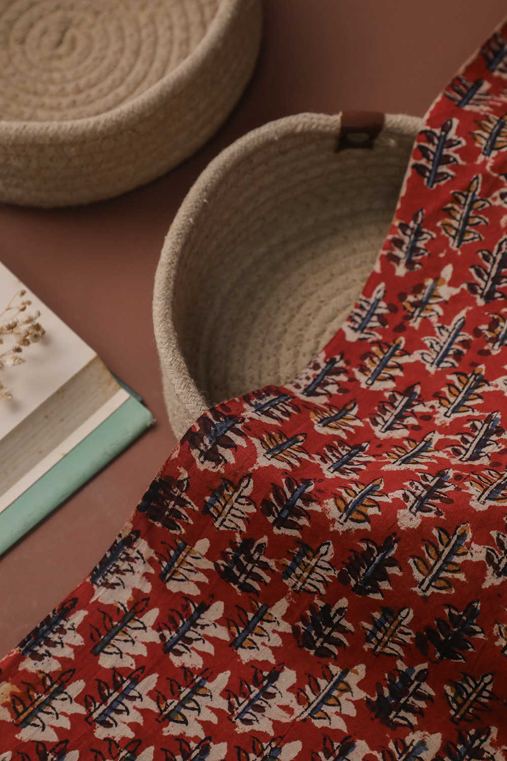 Red with Florets Printed kalamkari Cotton Fabric