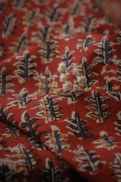 Red with Florets Printed kalamkari Cotton Fabric