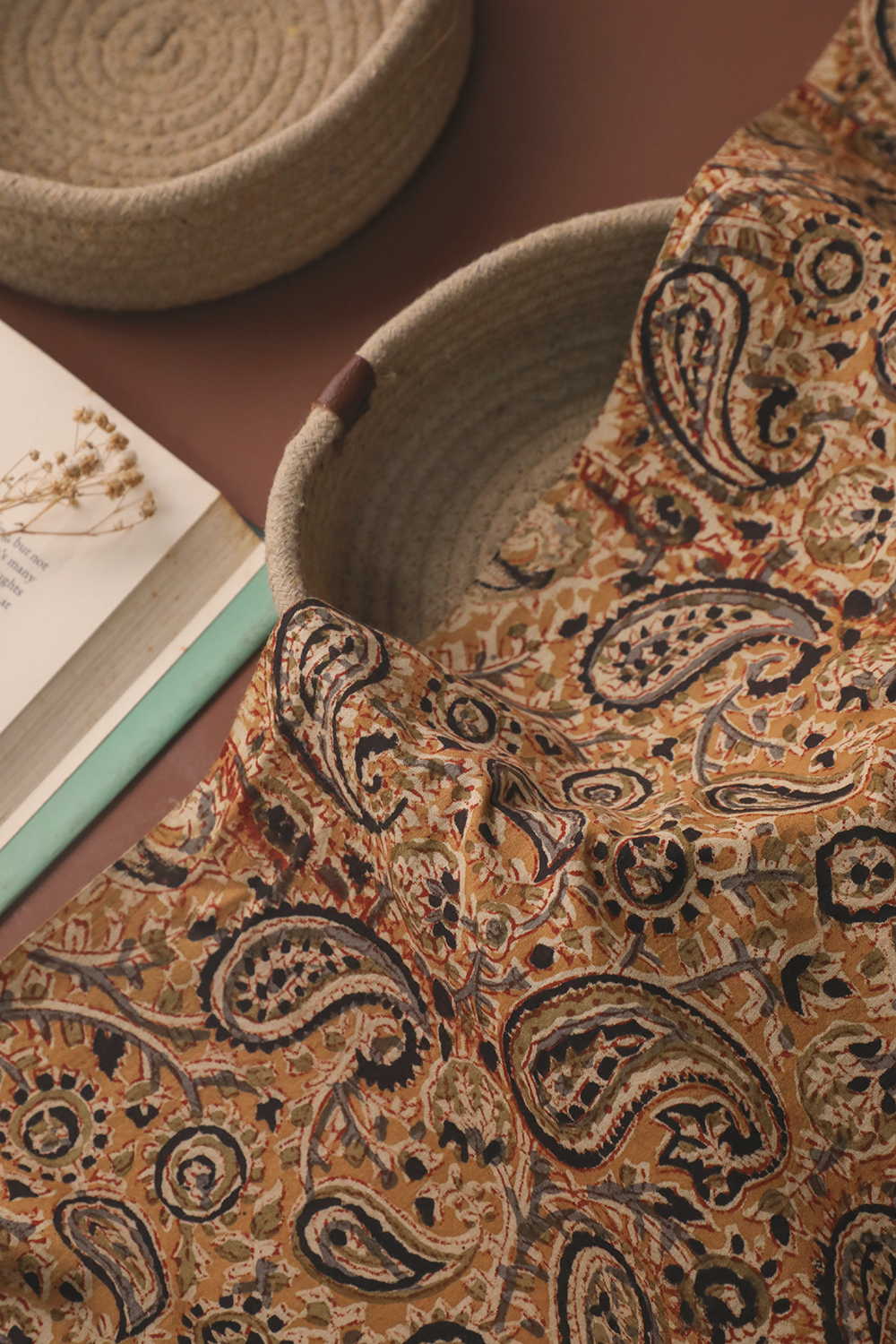 Yellow - Sandstone Paisley Printed kalamkari Cotton Fabric