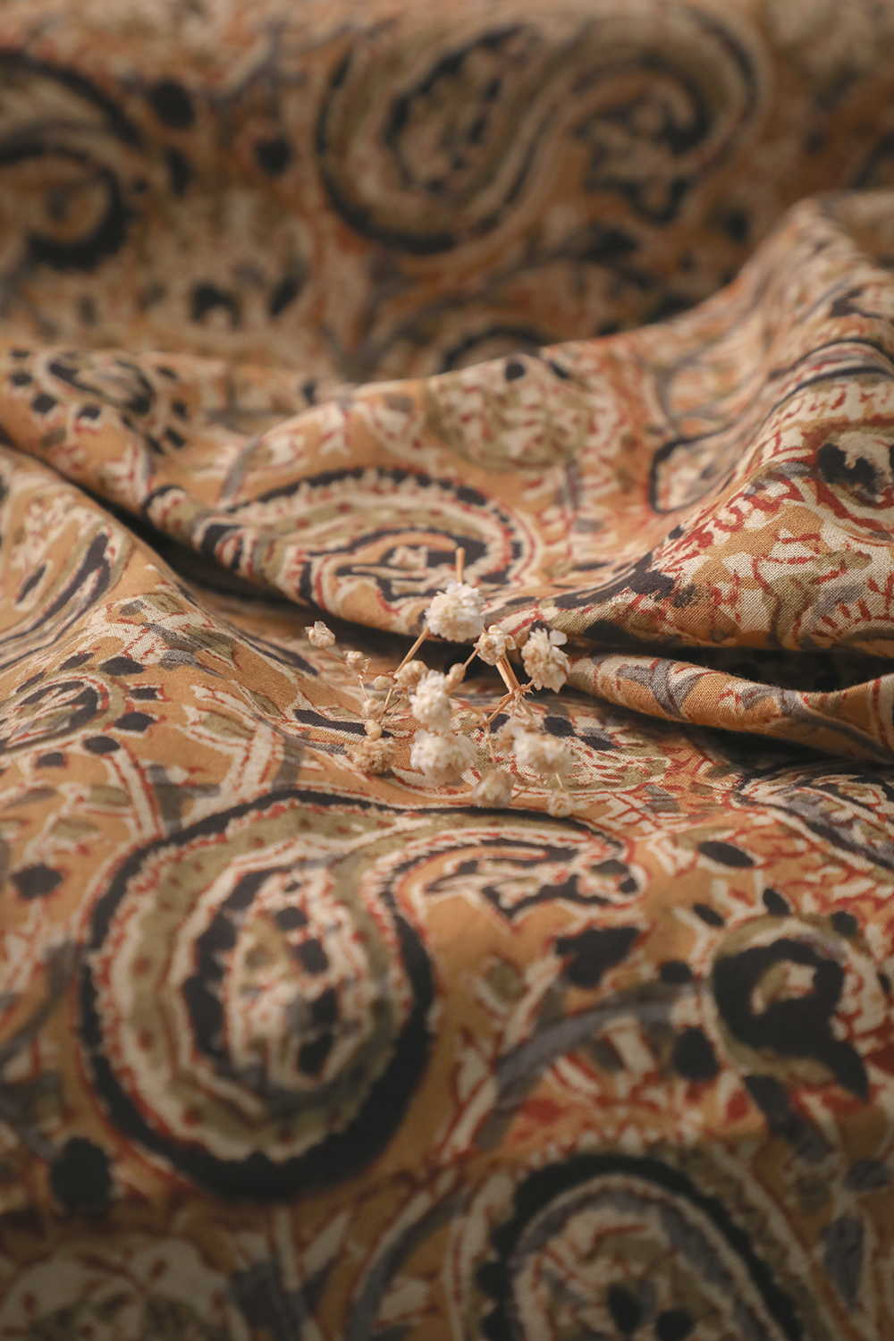 Yellow - Sandstone Paisley Printed kalamkari Cotton Fabric