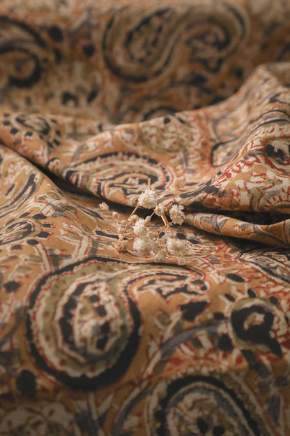 Yellow - Sandstone Paisley Printed kalamkari Cotton Fabric