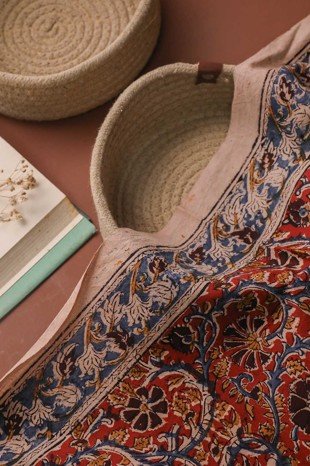 Rust Garden Blooms Printed kalamkari Cotton Fabric