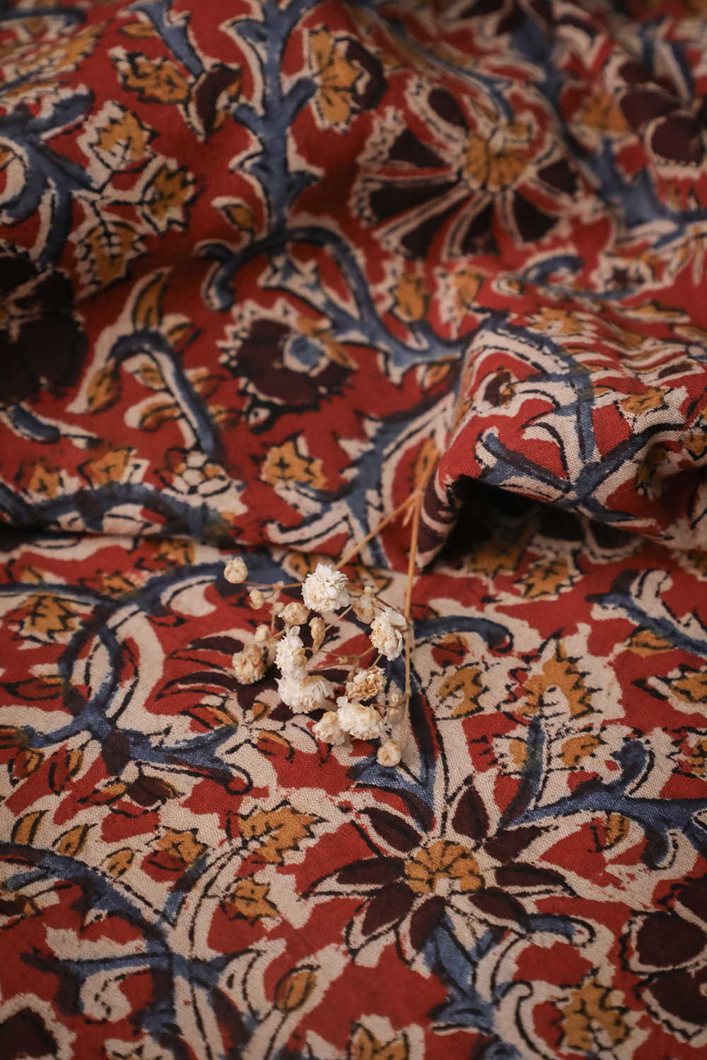 Rust Garden Blooms Printed kalamkari Cotton Fabric