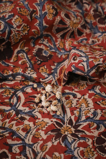 Rust Garden Blooms Printed kalamkari Cotton Fabric