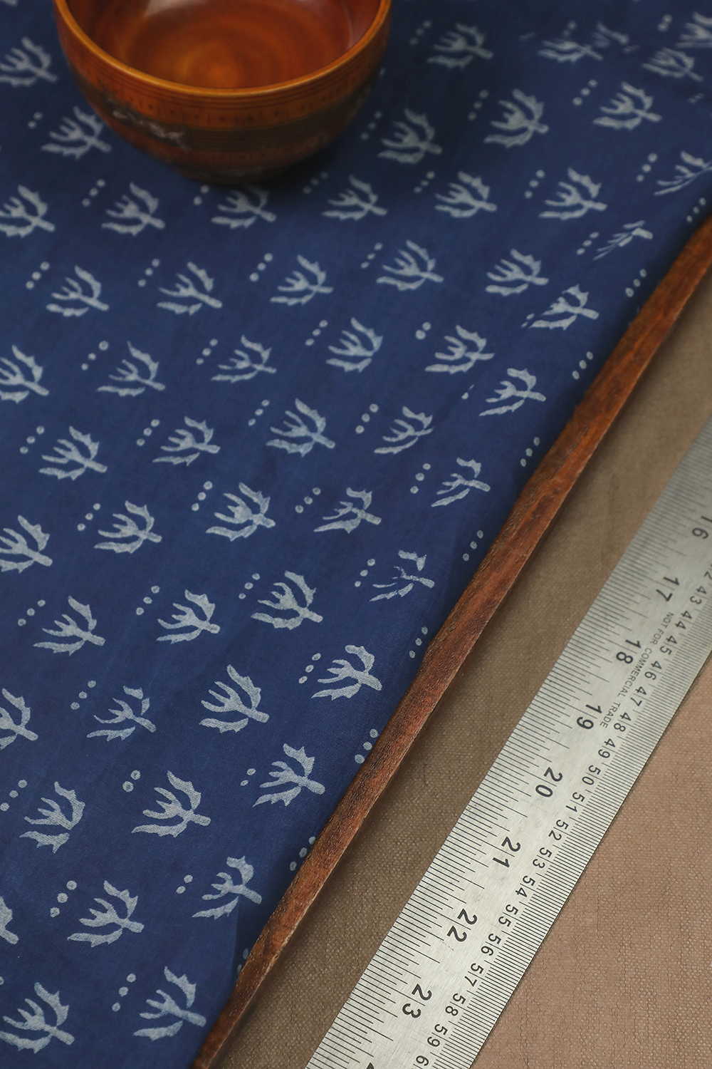 Indigo - Peony Floral Dabu Cotton Fabric