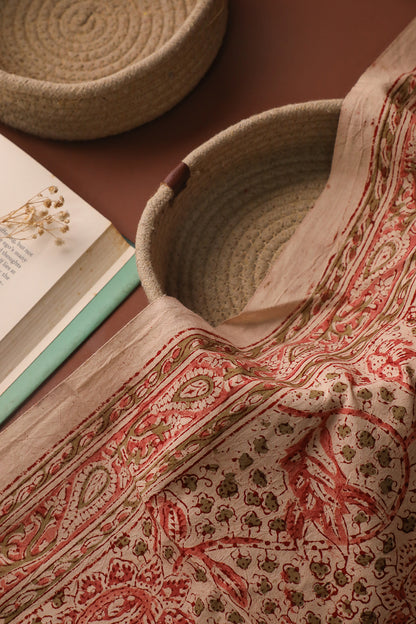 Blush Herb Garden Printed kalamkari Cotton Fabric