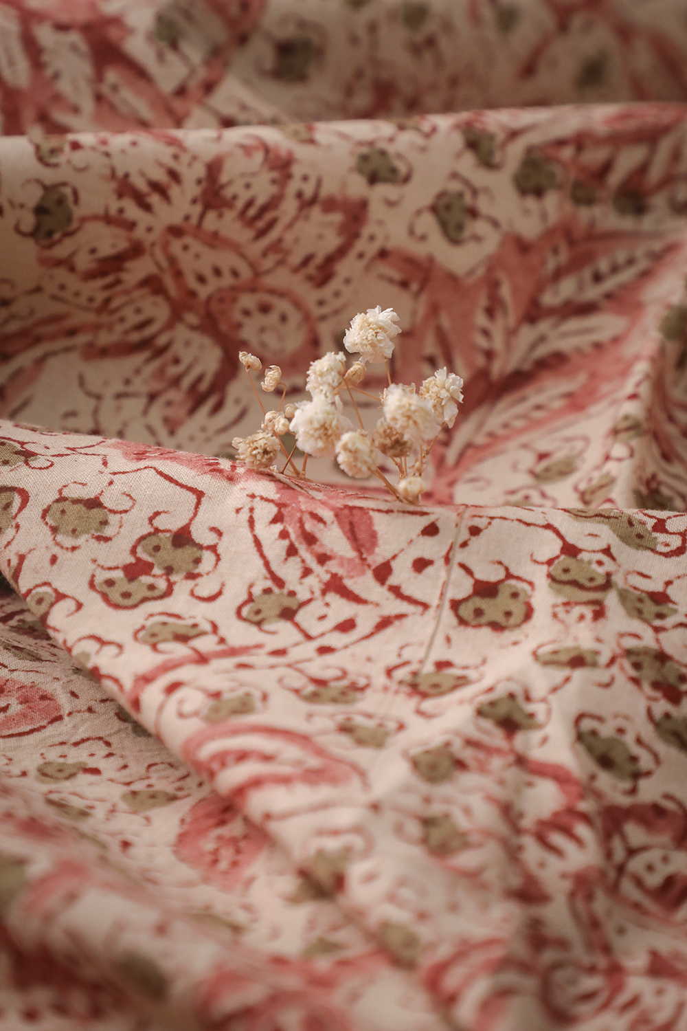 Blush Herb Garden Printed kalamkari Cotton Fabric