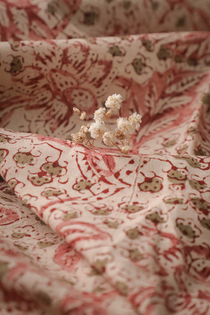 Blush Herb Garden Printed kalamkari Cotton Fabric