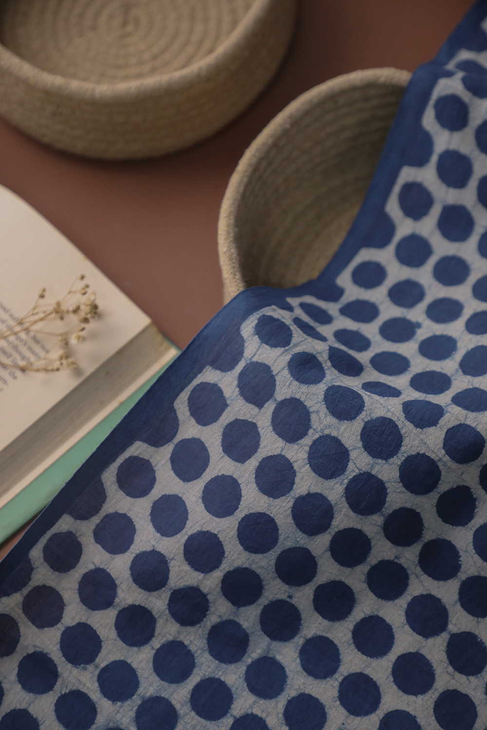 Indigo Polka Dabu Cotton Fabric