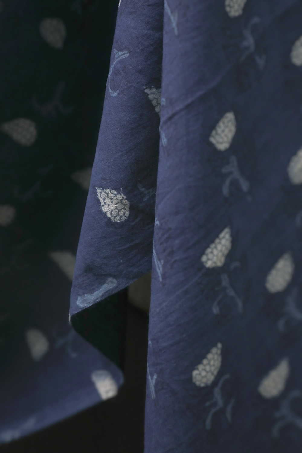 Indigo with Cream Florets Dabu Cotton Fabric