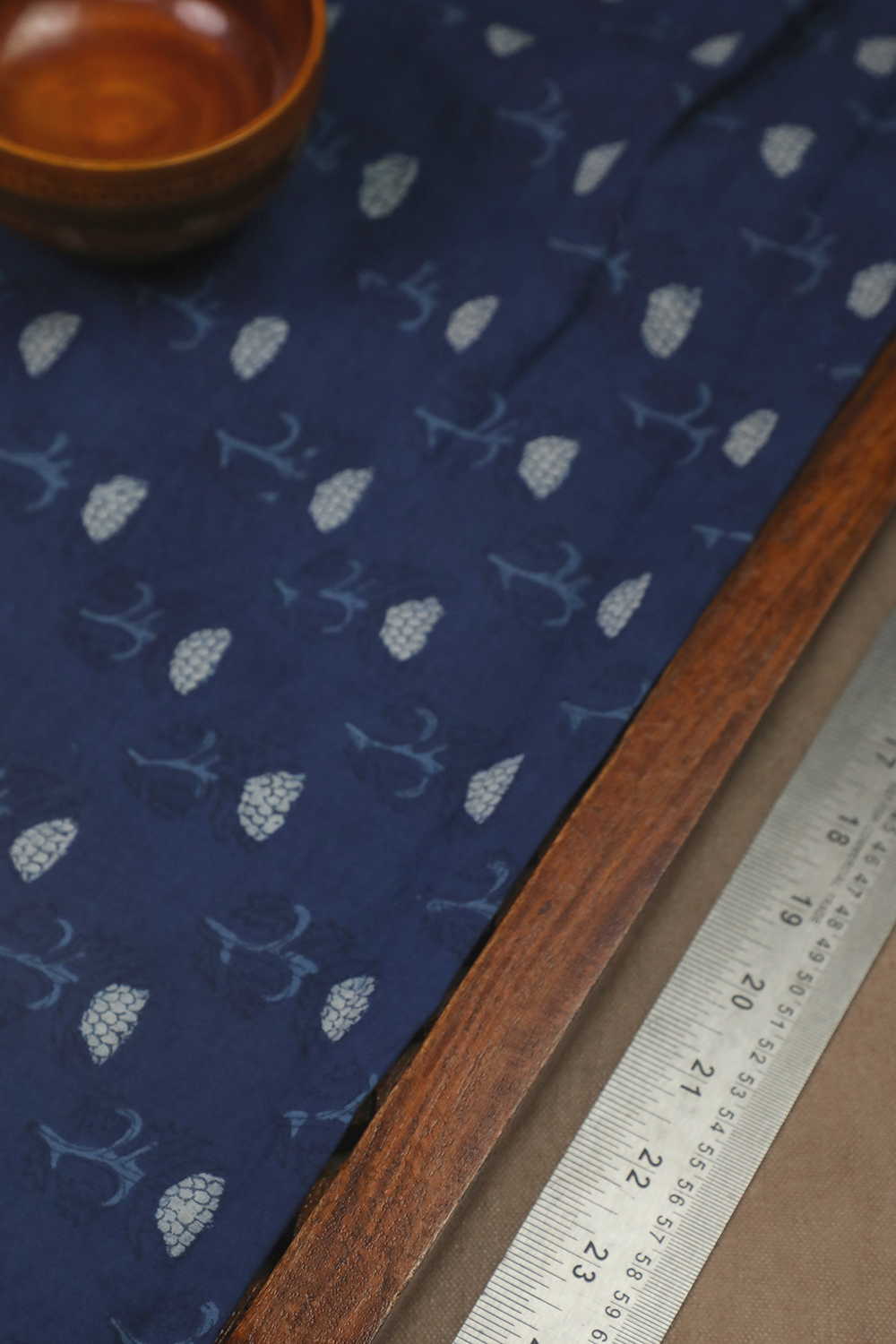 Indigo with Cream Florets Dabu Cotton Fabric