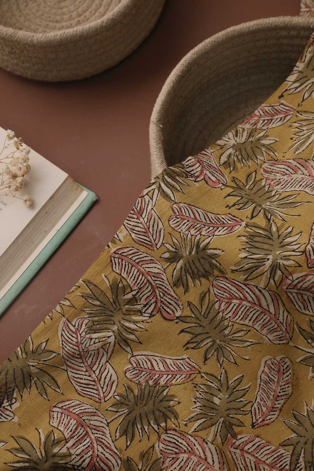 Autumn Leaves Printed kalamkari Cotton Fabric