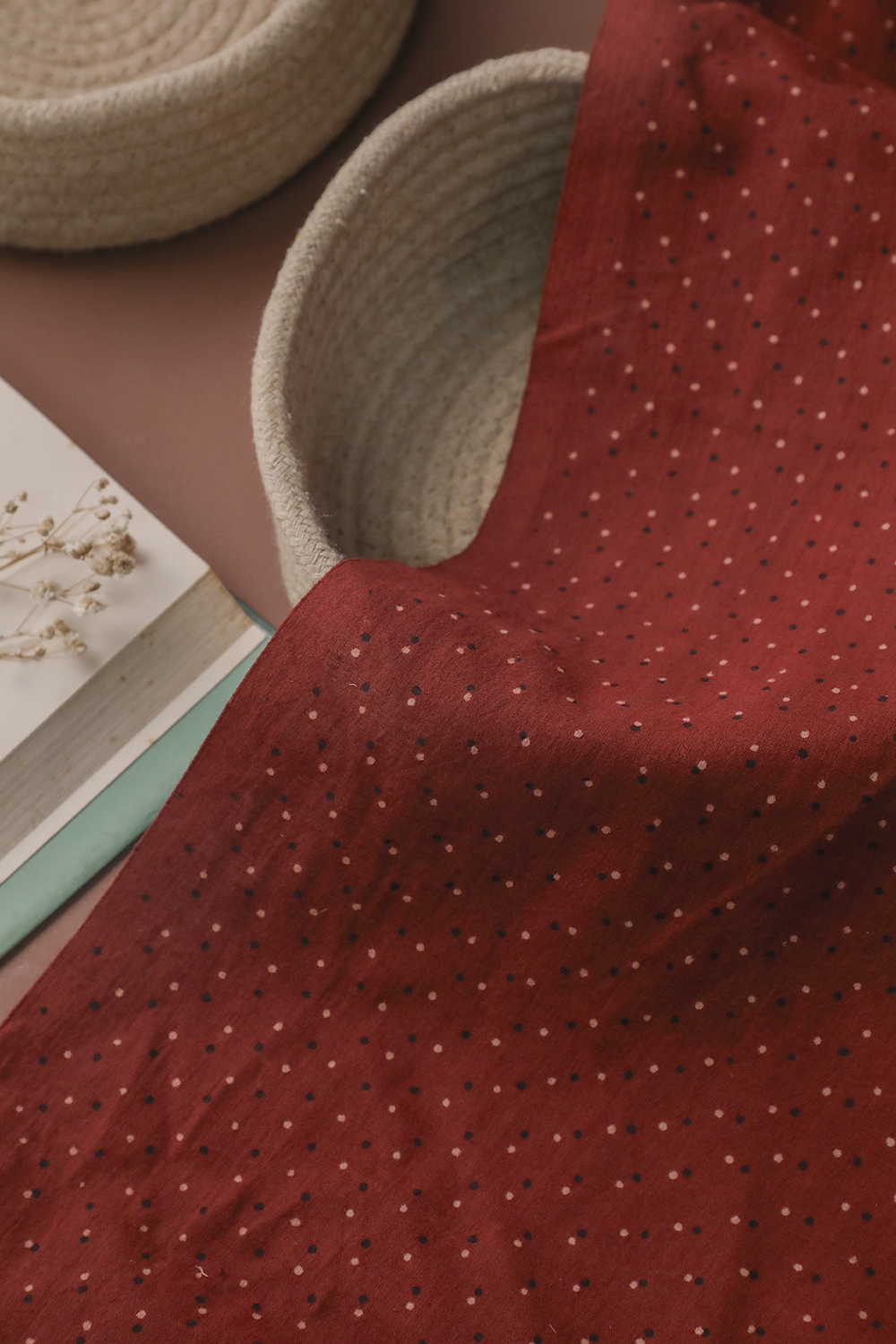 Maroon with Little Dots Ajrak Cotton Fabric